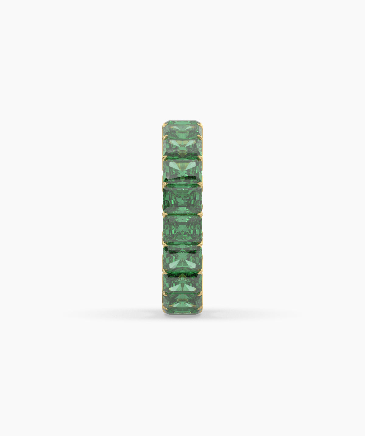 Amira emerald-cut green gemstone eternity ring in 585 yellow gold, side profile view 