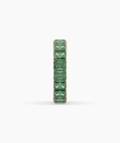 Amira emerald-cut green gemstone eternity ring in 585 yellow gold, side profile view 