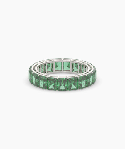 Amira emerald-cut green gemstone eternity ring in 585 white gold, front view 