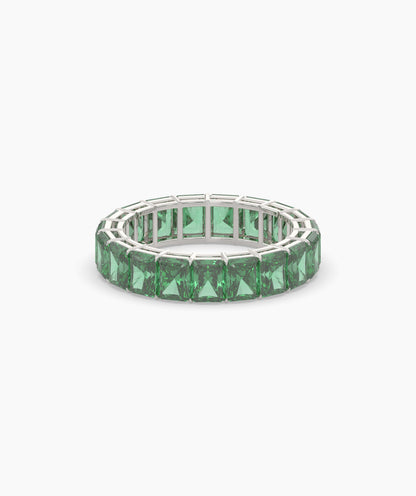 Amira emerald-cut green gemstone eternity ring in 750 white gold, front view 