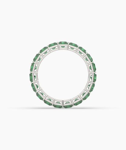 Amira emerald-cut green gemstone eternity ring in 585 white gold, top view 