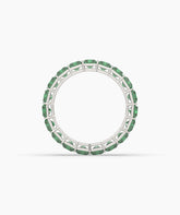 Amira emerald-cut green gemstone eternity ring in 750 white gold, top view 