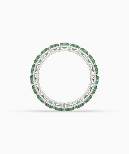 Amira emerald-cut green gemstone eternity ring in 750 white gold, top view 