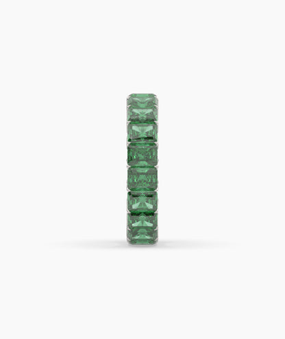 Amira emerald-cut green gemstone eternity ring in 585 white gold, side profile view 