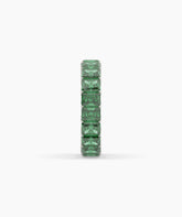 Amira emerald-cut green gemstone eternity ring in 750 white gold, side profile view 