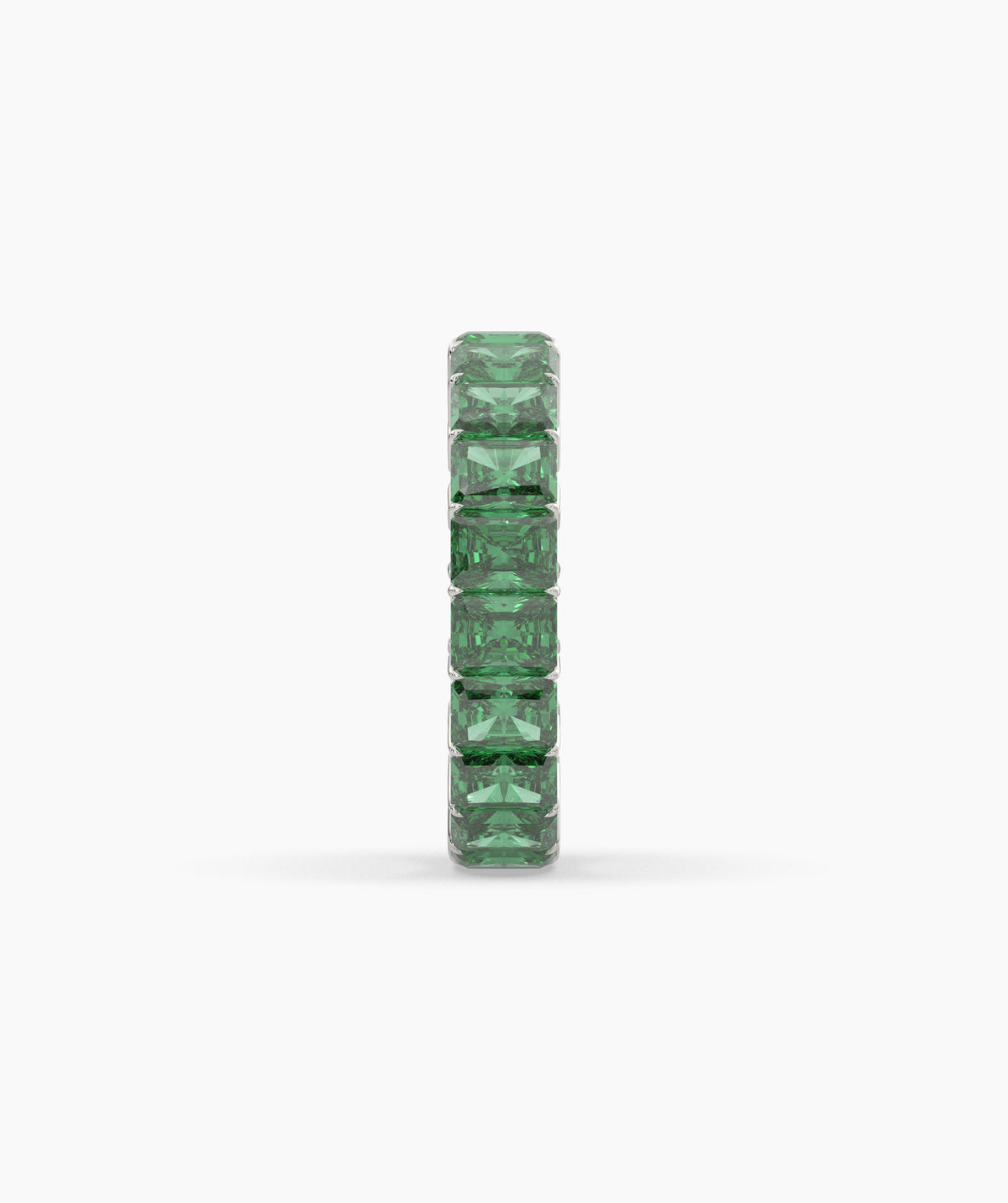Amira emerald-cut green gemstone eternity ring in 750 white gold, side profile view 
