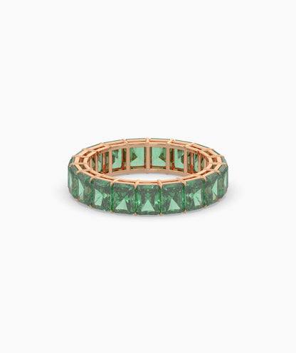 Amira emerald-cut green gemstone eternity ring in 585 rose gold, front view 