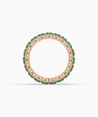 Amira emerald-cut green gemstone eternity ring in 585 rose gold, top view 