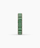Amira emerald-cut green gemstone eternity ring in 585 rose gold, side profile view 