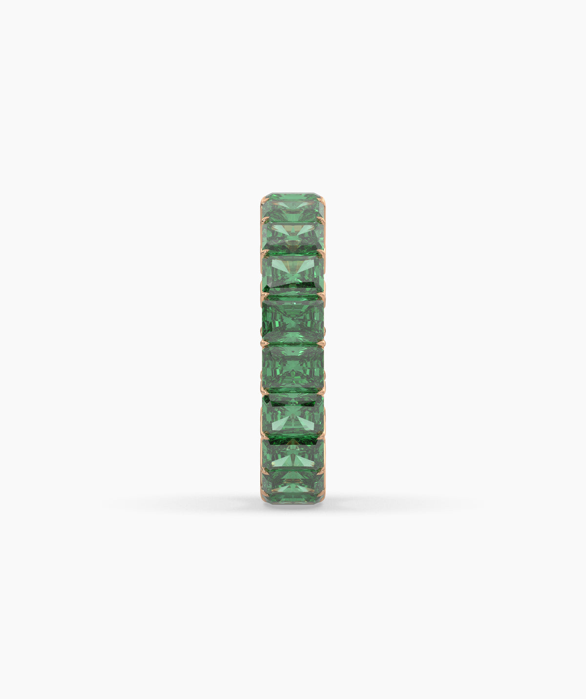 Amira emerald-cut green gemstone eternity ring in 585 rose gold, side profile view 