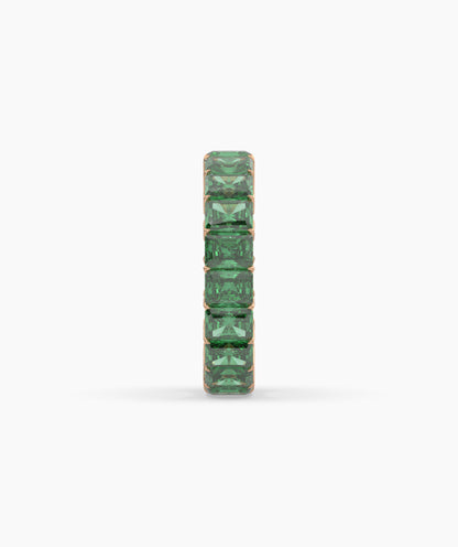 Amira emerald-cut green gemstone eternity ring in 585 rose gold, side profile view 