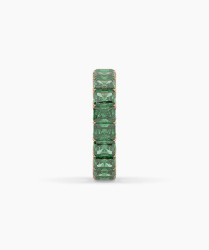 Amira emerald-cut green gemstone eternity ring in 750 rose gold, side profile view 