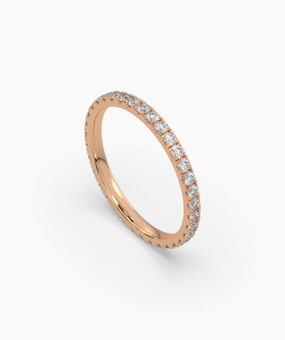 Elisa round lab-grown diamond eternity ring 1.8 mm in 750 rose gold, angled view 