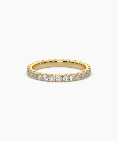 Aurora round lab-grown diamond eternity ring 2.5 mm in 585 yellow gold, front view 