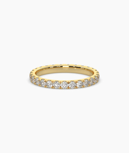 Aurora round lab-grown diamond eternity ring 2.5 mm in 750 yellow gold, front view 