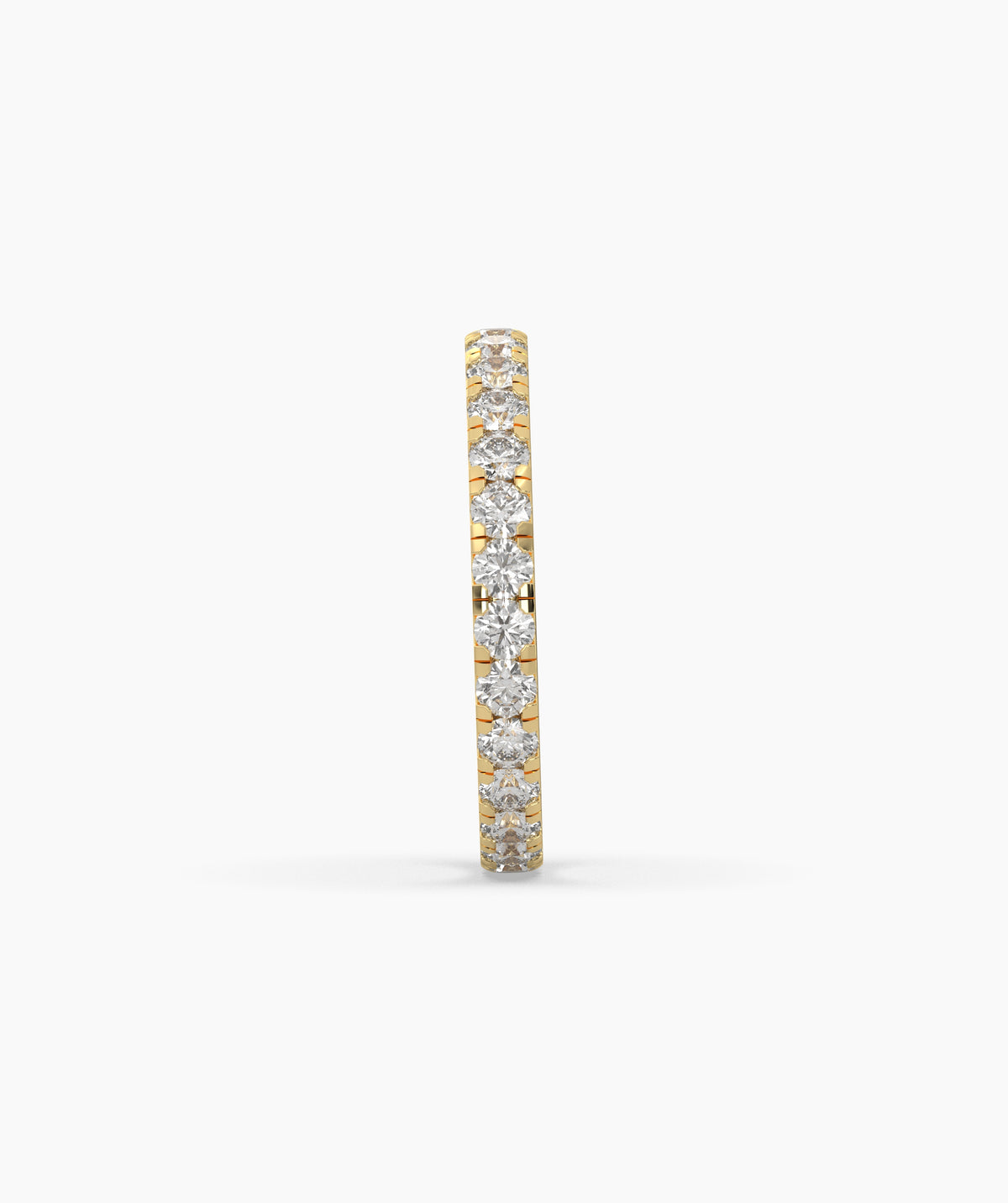 Aurora round lab-grown diamond eternity ring 2.5 mm in 585 yellow gold, side profile view 