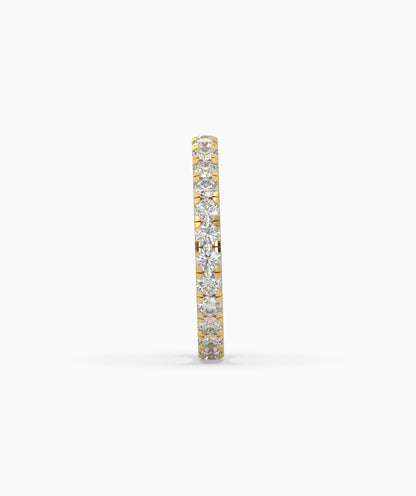 Aurora round lab-grown diamond eternity ring 2.5 mm in 585 yellow gold, side profile view 