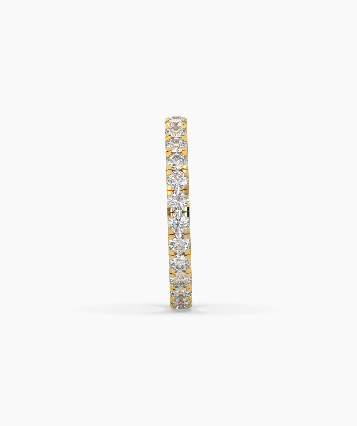 Aurora round lab-grown diamond eternity ring 2.5 mm in 750 yellow gold, side profile view 