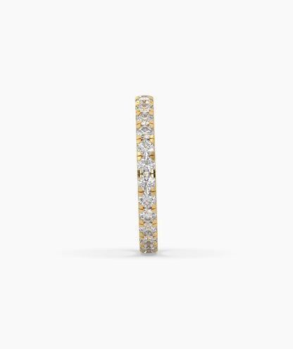 Aurora round lab-grown diamond eternity ring 2.5 mm in 750 yellow gold, side profile view 