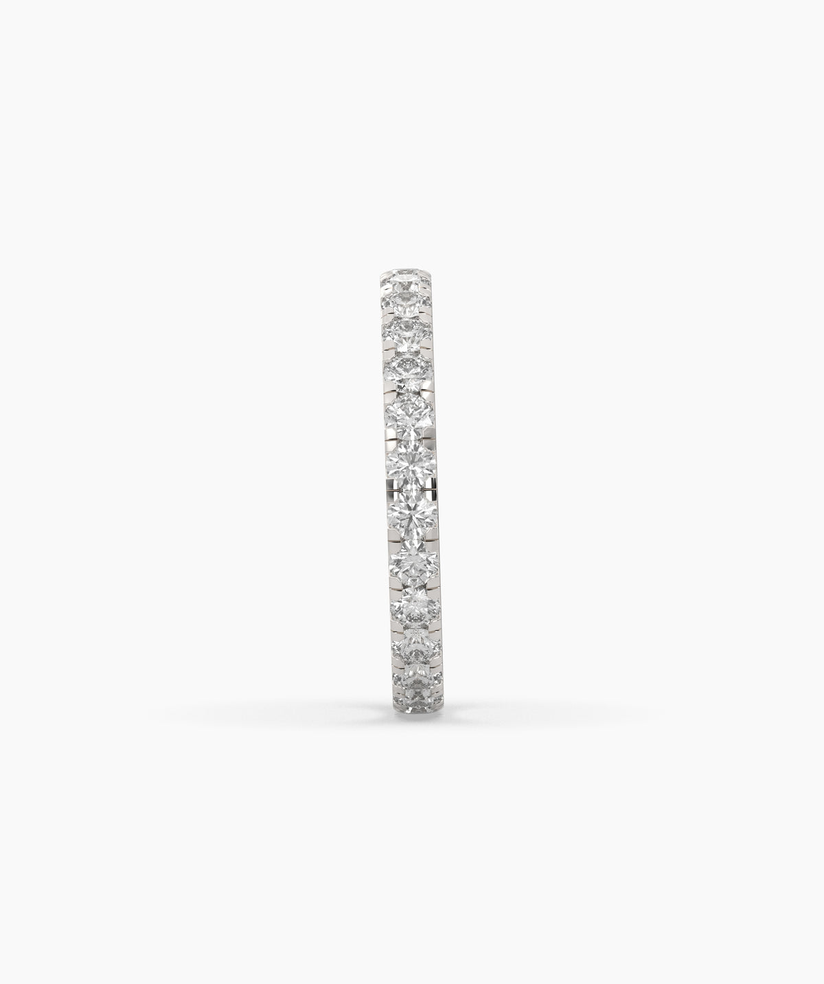 Aurora round lab-grown diamond eternity ring 2.5 mm in 585 white gold, side profile view 