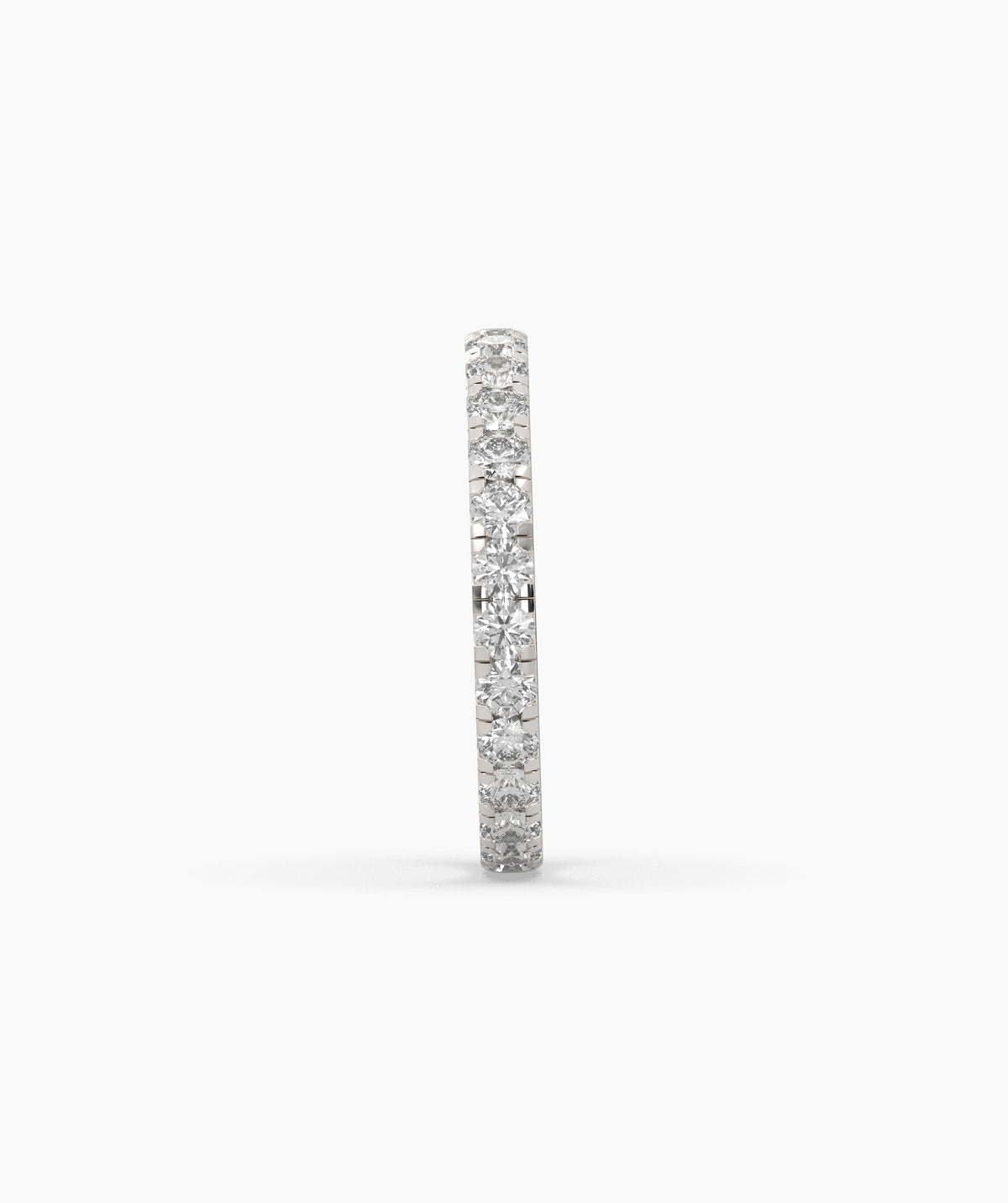Aurora round lab-grown diamond eternity ring 2.5 mm in 950 platinum, side profile view 