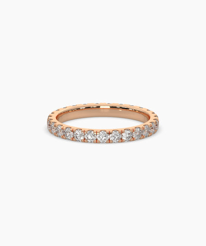 Aurora round lab-grown diamond eternity ring 2.5 mm in 750 rose gold, front view 