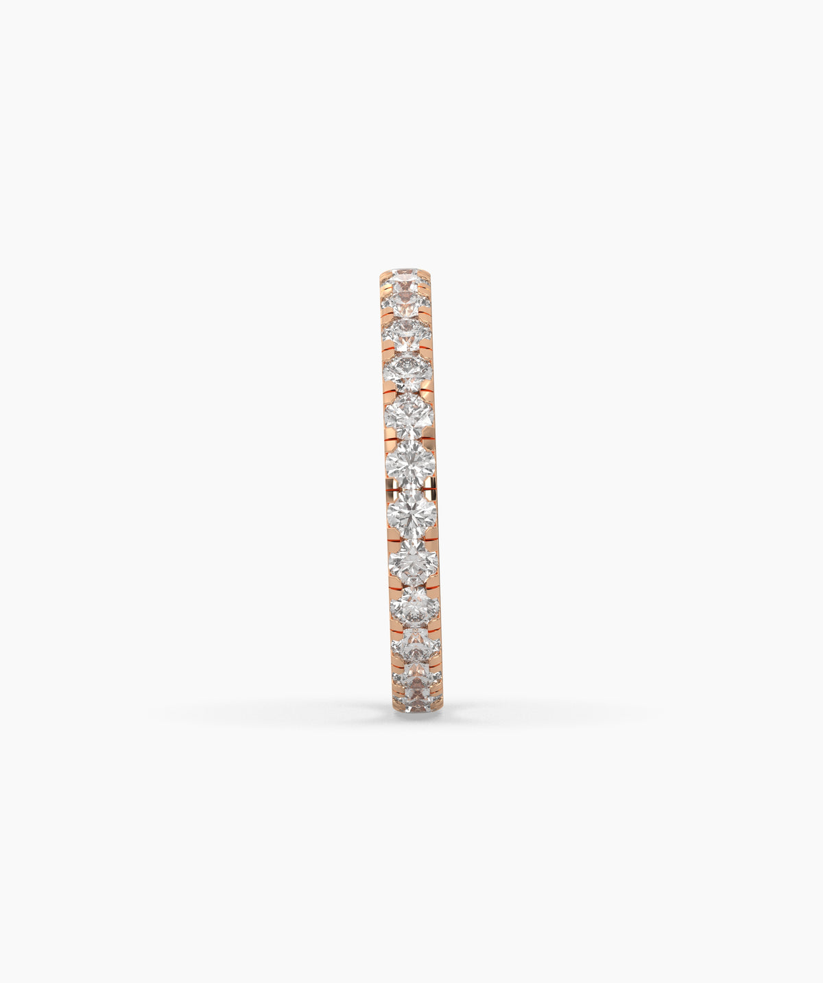 Aurora round lab-grown diamond eternity ring 2.5 mm in 585 rose gold, side profile view 