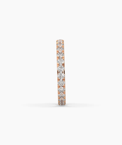 Aurora round lab-grown diamond eternity ring 2.5 mm in 585 rose gold, side profile view 