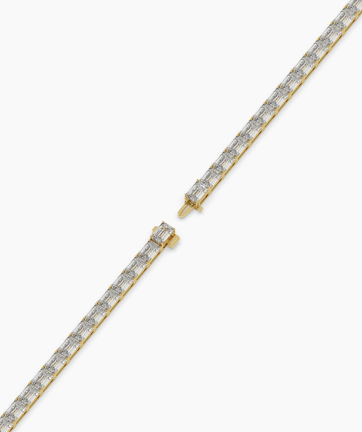 Aurelia Tennisarmband mit Labordiamanten im Smaragdschliff aus 585 Gelbgold, ganze Länge, diagonal 