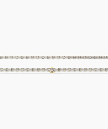 Aurelia Tennisarmband mit Labordiamanten im Smaragdschliff aus 585 Gelbgold, flach liegend, ganze Länge 
