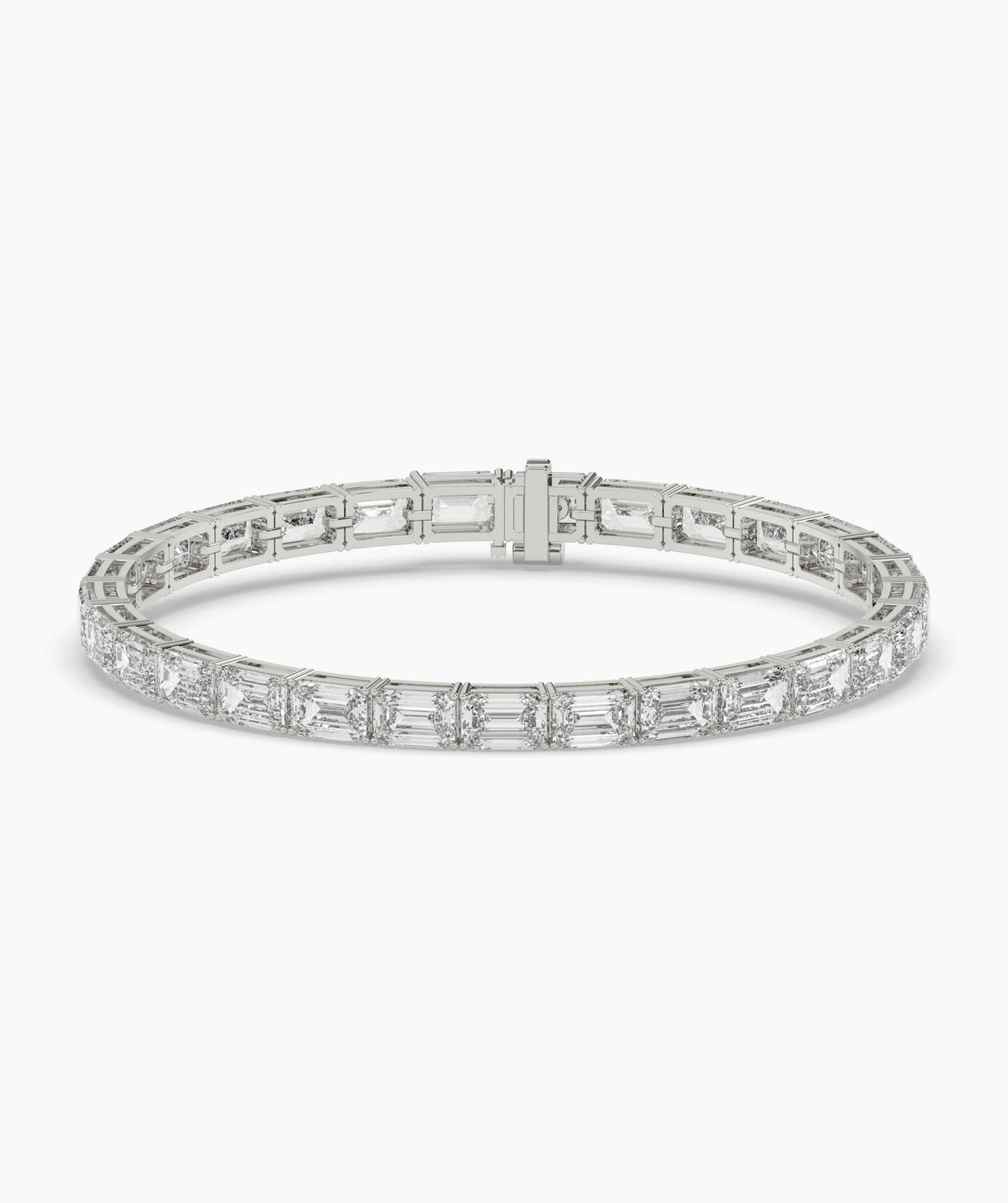 Aurelia Tennisarmband mit Labordiamanten im Smaragdschliff aus 585 Weißgold, Vorderansicht 