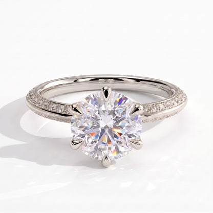 Round lab-grown diamond halo engagement ring in 950 platinum, front view 