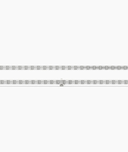 Aurelia Tennisarmband mit Labordiamanten im Smaragdschliff aus 585 Weißgold, flach liegend, ganze Länge 