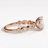 Oval lab-grown diamond bezel-set halo engagement ring in 14K (585) rose gold, detail view 