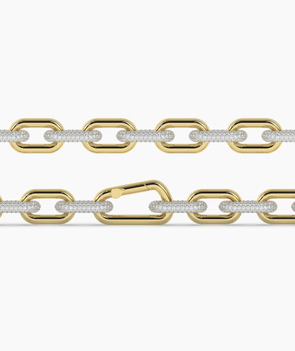 Hope Gliederarmband mit Pavé-Labordiamanten aus 585 Gelbgold, flach liegend, ganze Länge 