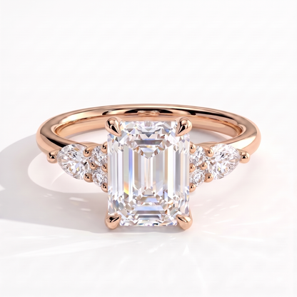 Emerald lab-grown diamond halo engagement ring in 18K (750) rose gold, front view 