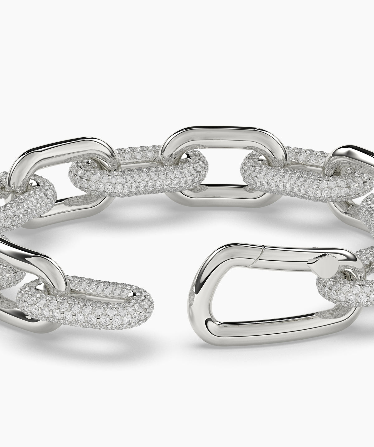 Hope Gliederarmband mit Pavé-Labordiamanten aus 585 Weißgold, Detailansicht mit geöffnetem Verschluss 