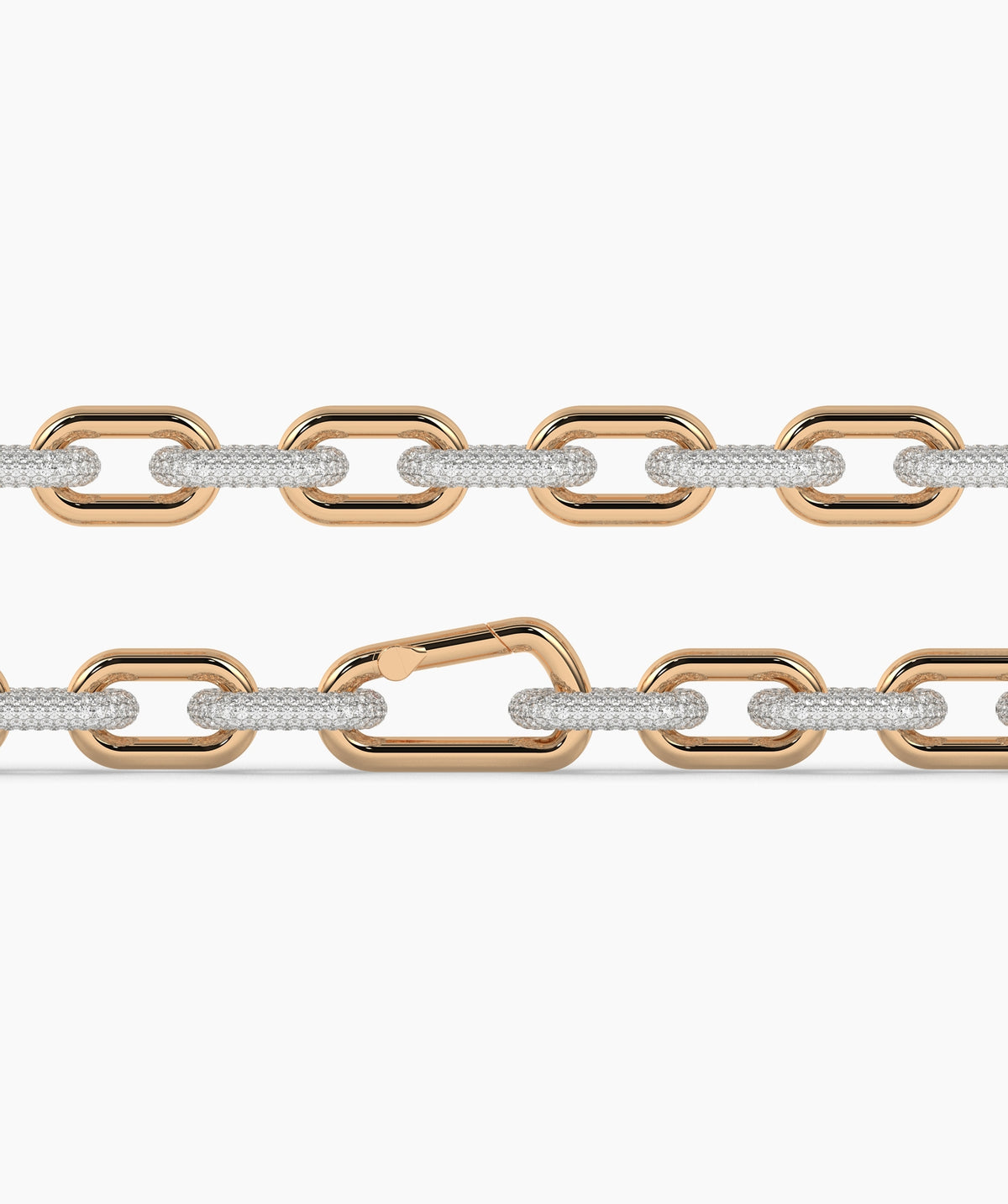 Hope Gliederarmband mit Pavé-Labordiamanten aus 585 Roségold, flach liegend, ganze Länge 