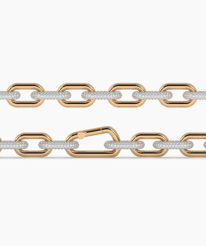 Hope Gliederarmband mit Pavé-Labordiamanten aus 585 Roségold, flach liegend, ganze Länge 