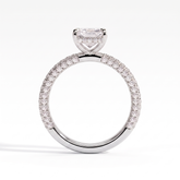 Radiant lab-grown diamond halo engagement ring in 950 platinum, side profile 