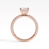 Radiant lab-grown diamond halo engagement ring in 14K (585) rose gold, side profile 