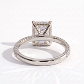 Radiant lab-grown diamond halo engagement ring in 950 platinum, on white background 