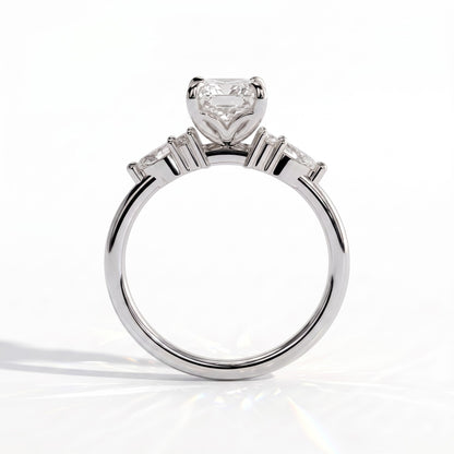 Radiant lab-grown diamond halo engagement ring in 14K (585) white gold, side profile 
