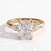 Radiant lab-grown diamond halo engagement ring in 18K (750) yellow gold, front view 