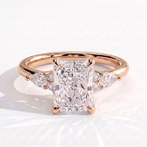 Radiant lab-grown diamond halo engagement ring in 18K (750) rose gold, front view 