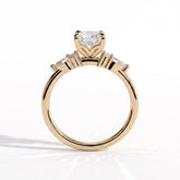 Radiant lab-grown diamond halo engagement ring in 18K (750) yellow gold, side profile 