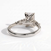 Radiant lab-grown diamond halo engagement ring in 18K (750) white gold, on white background 