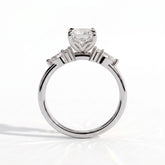 Radiant lab-grown diamond halo engagement ring in 18K (750) white gold, side profile 