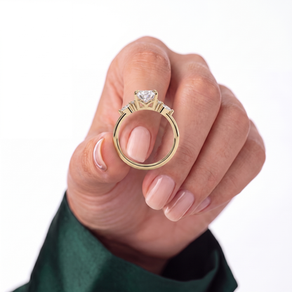 Pear lab-grown diamond halo engagement ring in 950 platinum, studio view 