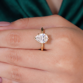 Pear lab-grown diamond solitaire engagement ring in 18K (750) rose gold, three-quarter view 